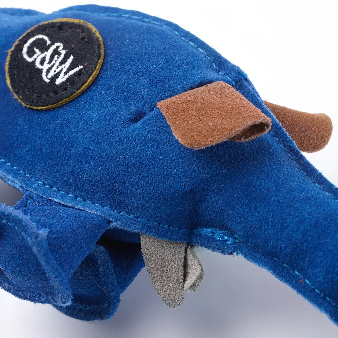 Close-up showing natural suede and jute materials used in an eco dog toy