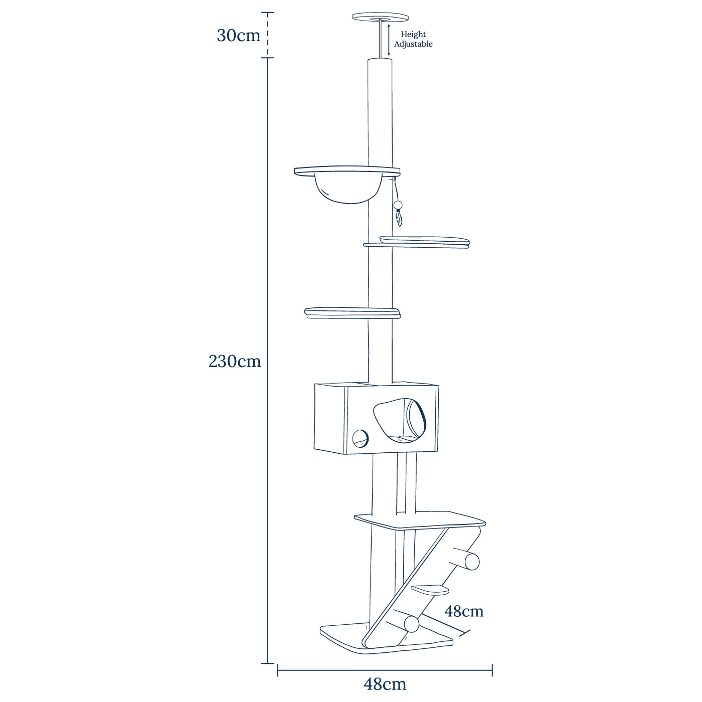 Lords & Labradors play centre for cats size and dimensions diagram showing height, platforms and base