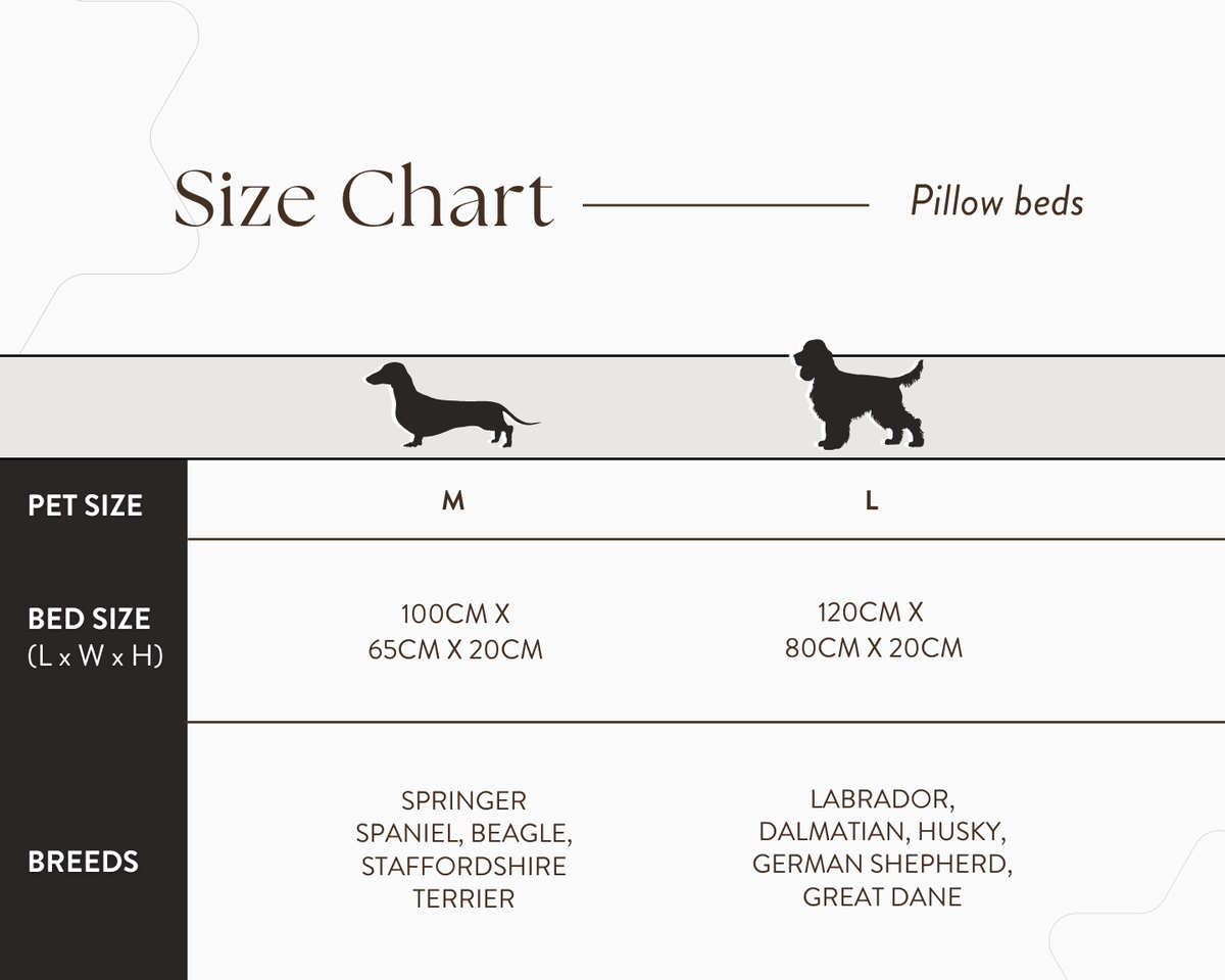 Size guide for the Ralph & Co Balmoral Luxury Pillow Dog Bed.