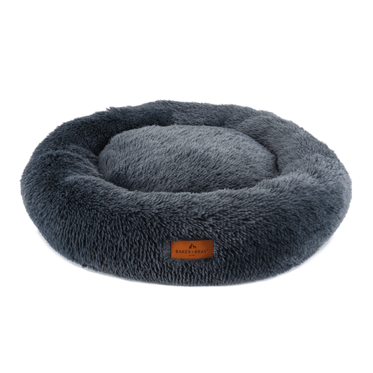 Baker & Bray calming donut dog bed dark grey on white background