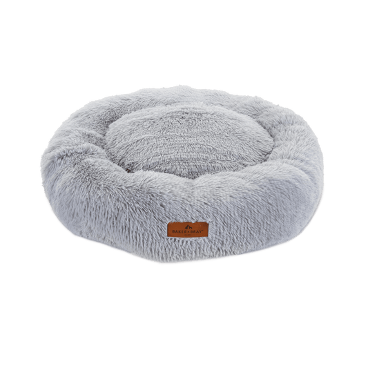 Baker & Bray calming donut dog bed light grey on white background