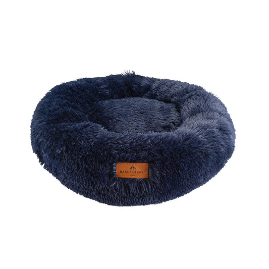 Baker & Bray calming donut dog bed navy on white background