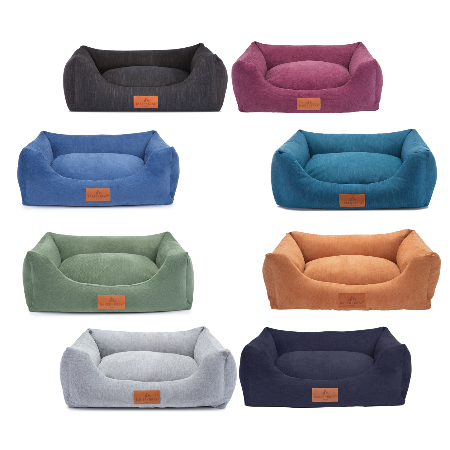 Interchangeable dog bed covers by Baker & Bray in multiple colours
