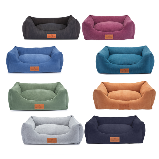 Interchangeable dog bed covers by Baker & Bray in multiple colours