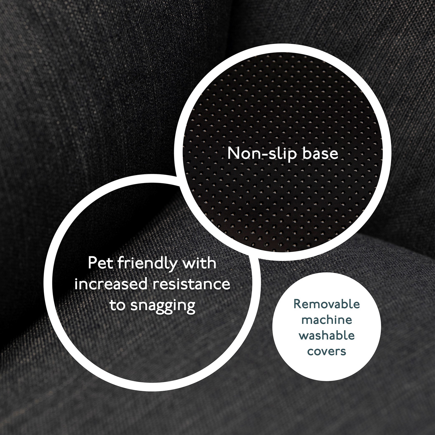 Non slip base of slate grey orthopaedic dog bed for stability