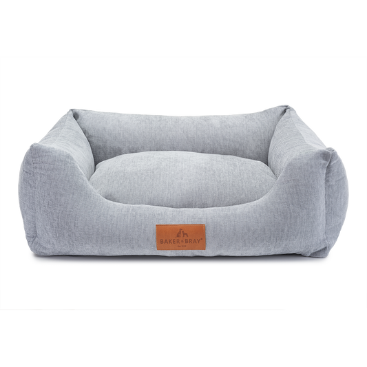 Baker & Bray ultimate orthopaedic dog bed in stone grey with raised sides on white background
