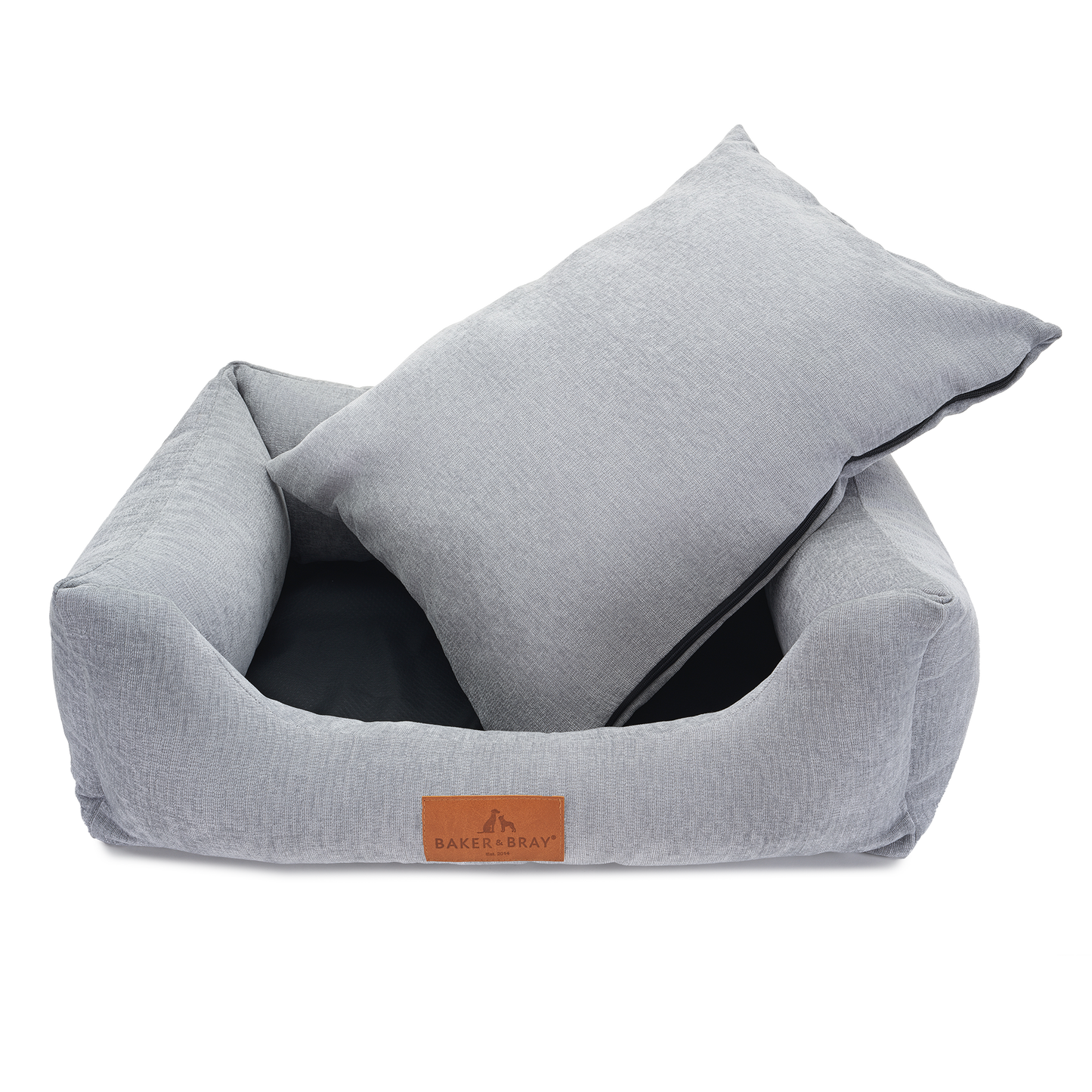 Stone grey orthopaedic dog bed with removable cushion insert