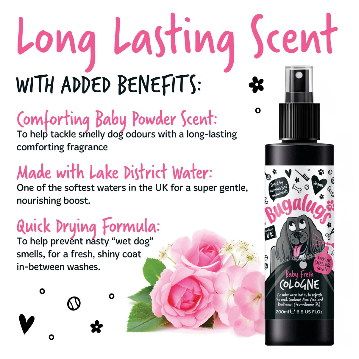 Bugalugs Baby Fresh Dog Cologne with baby powder fragrance and long-lasting freshness benefits