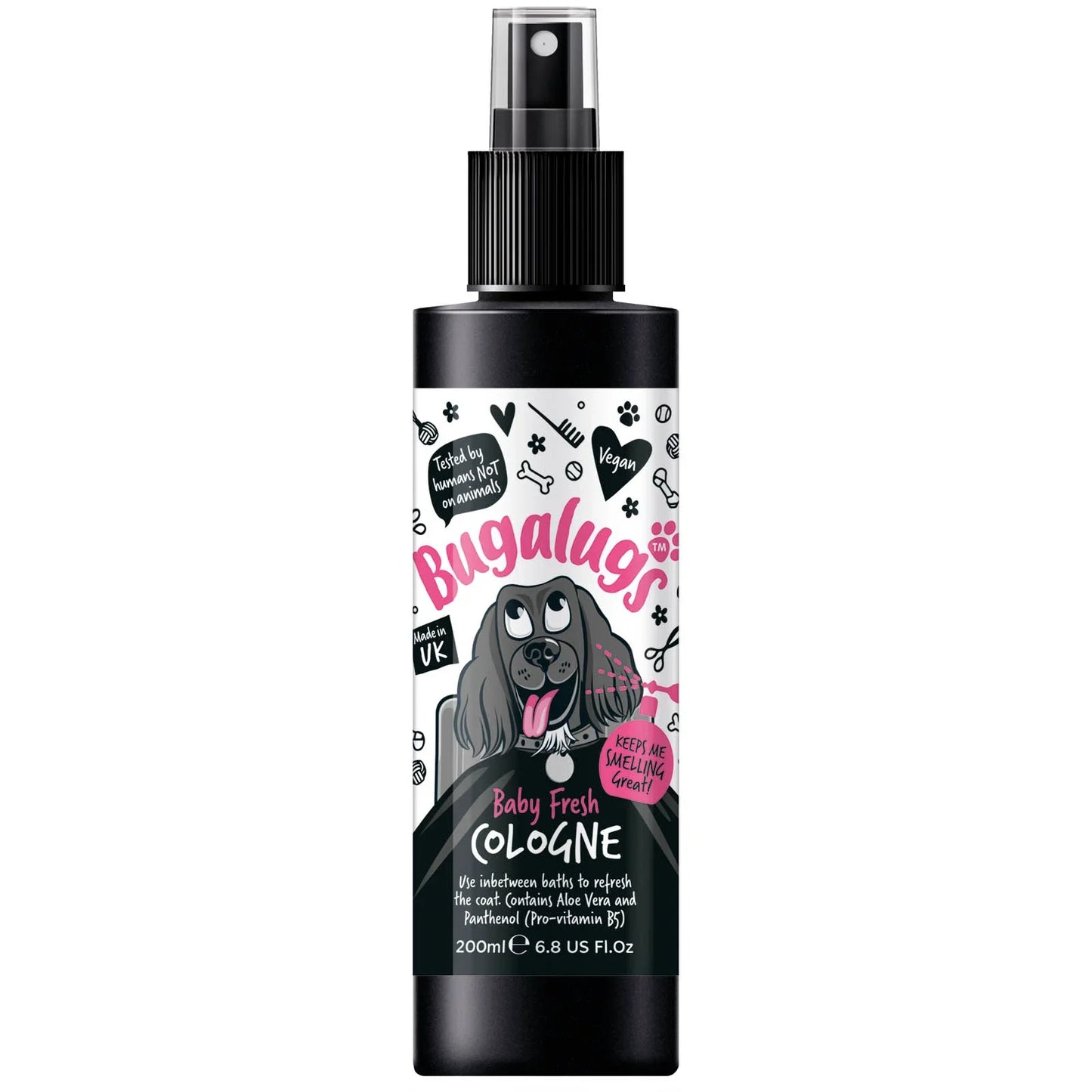 Bugalugs Baby Fresh Dog Cologne 200ml bottle for refreshing dog coats between washes