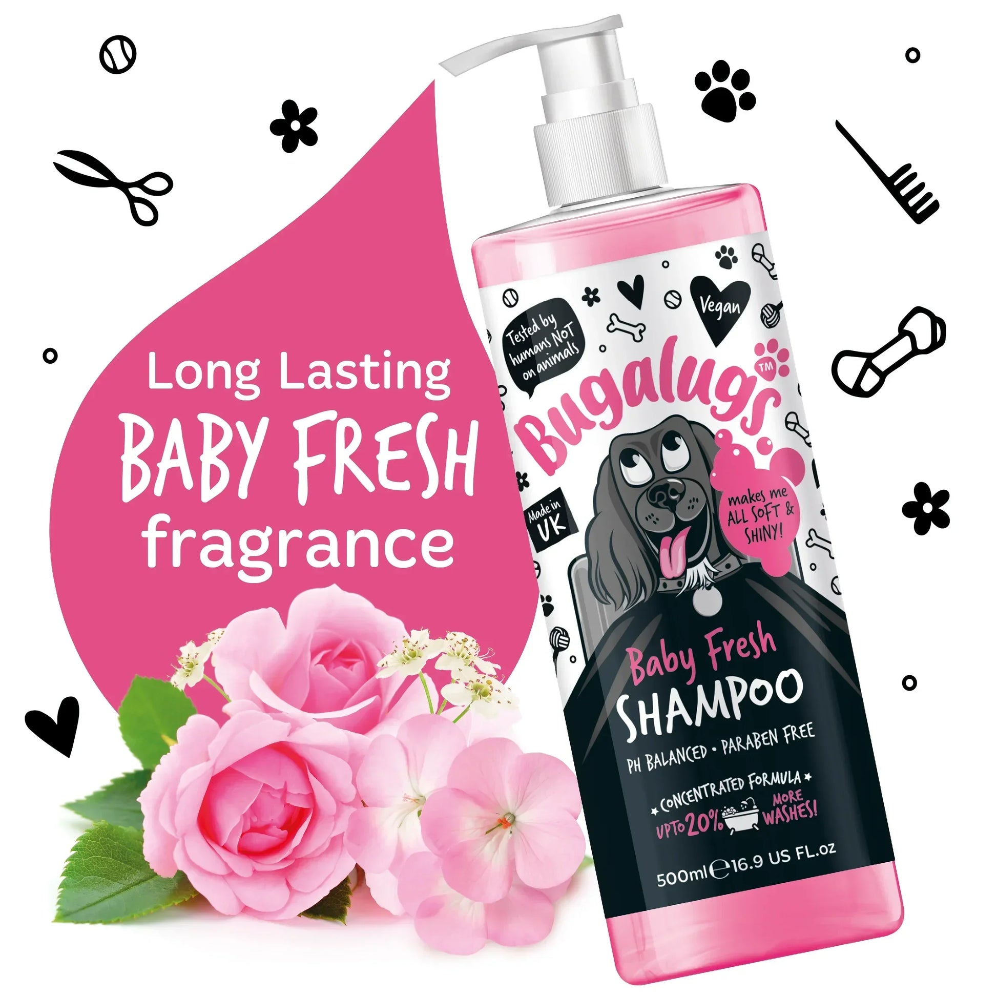 Bugalugs Baby Fresh Dog Shampoo with long-lasting baby fresh fragrance
