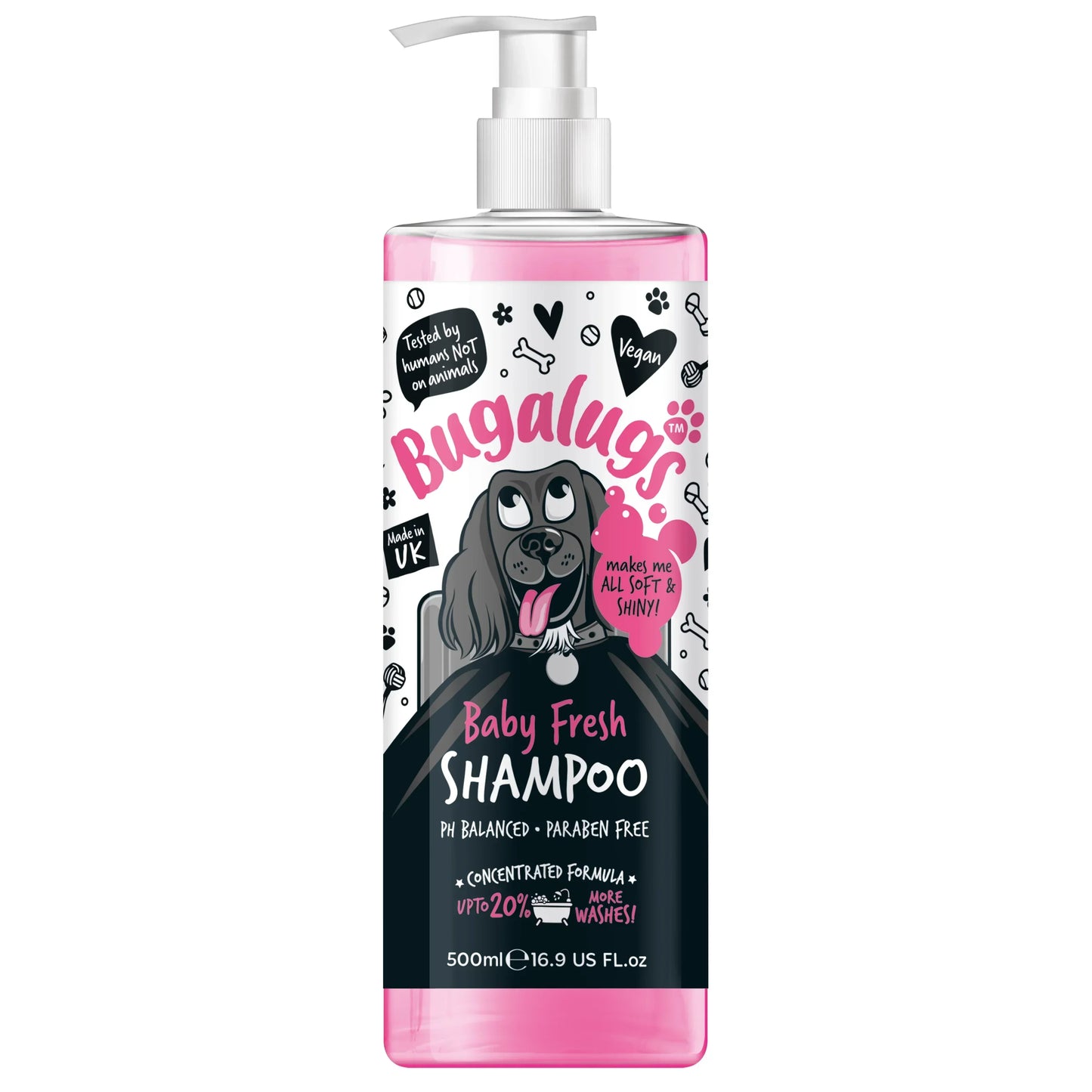 Bugalugs Baby Fresh Dog Shampoo 500ml bottle with baby fresh fragrance
