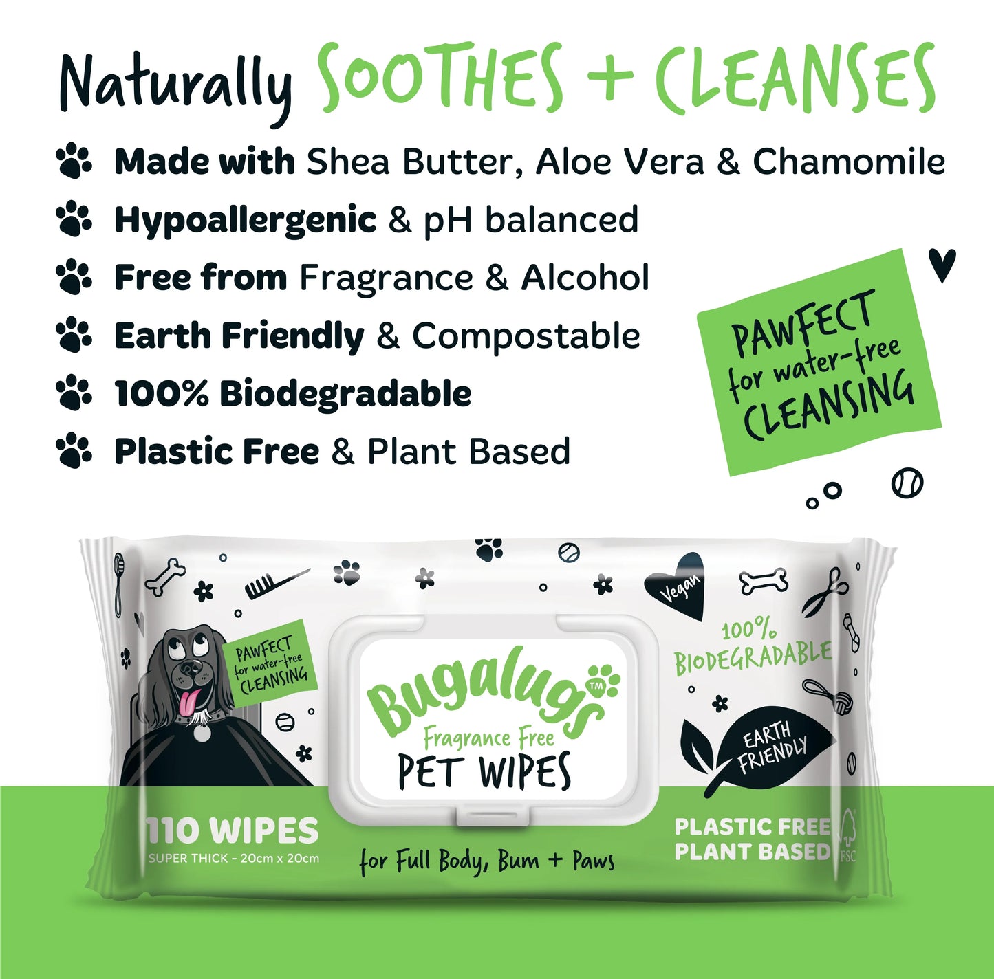 Pet wipes with aloe vera, chamomile and biodegradable plant-based fibres