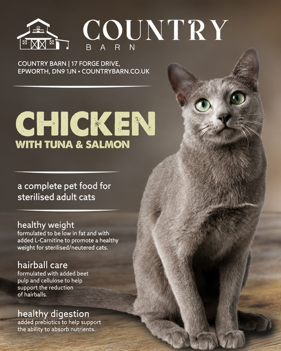 Key benefits of Country Barn Chicken, Tuna & Salmon Dry Cat Food