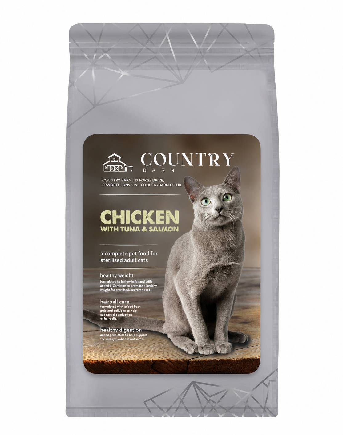 Country Barn Chicken, Tuna & Salmon Dry Cat Food packaging