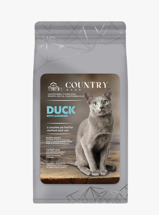 Country Barn Duck with Sardines Dry Cat Food packaging