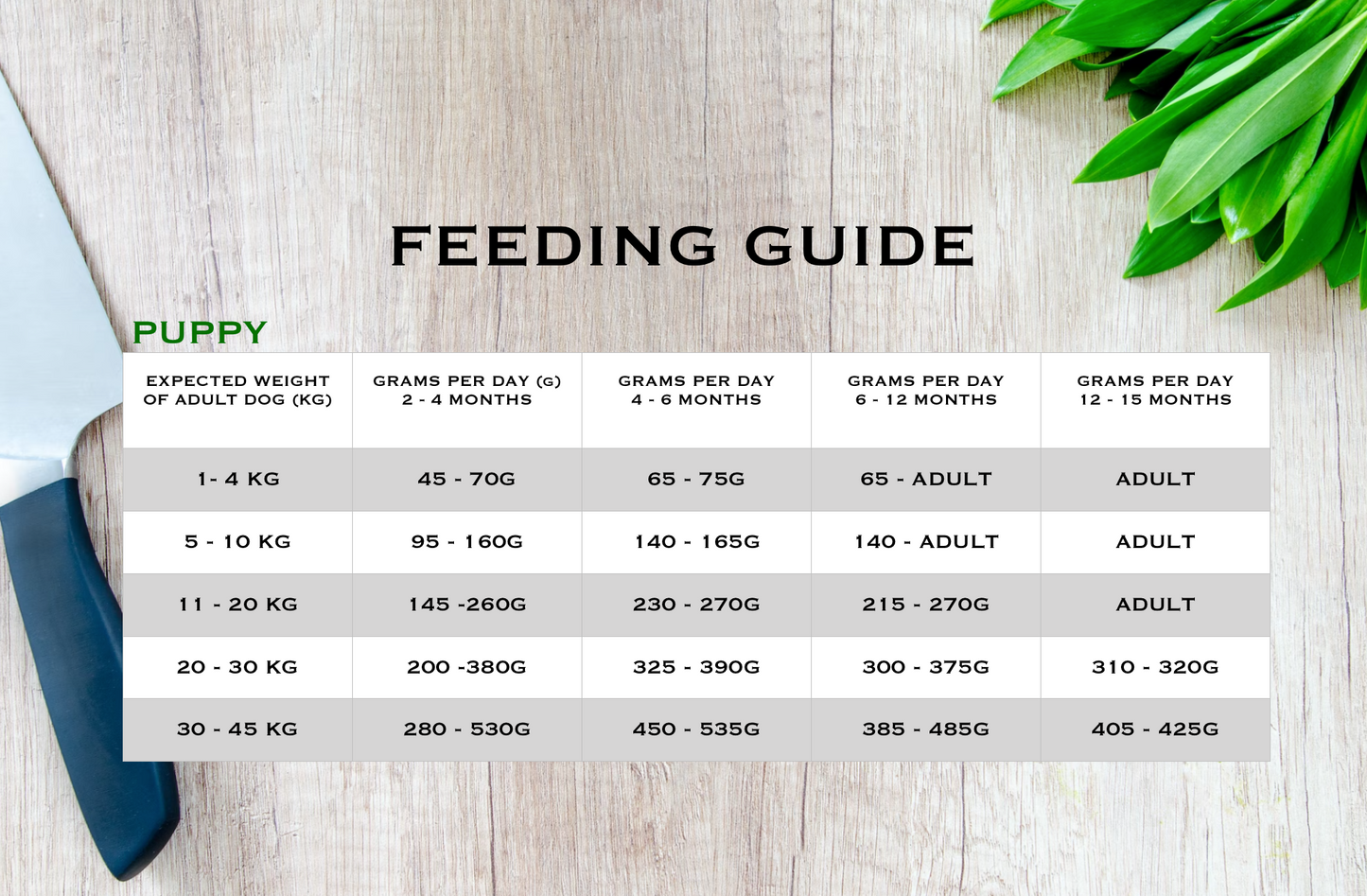 Country Barn Scottish Salmon Puppy Dog Food feeding guide