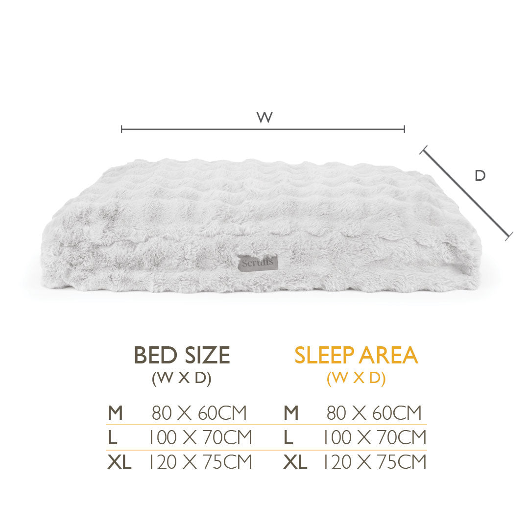 Measurement chart for a dog mattress with dimensions labelled