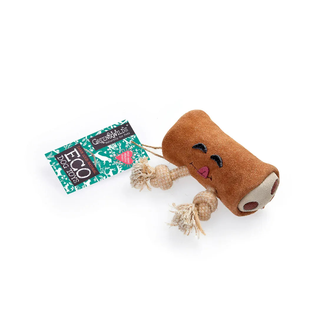 Green & Wild’s Pam Au Chocolat eco dog toy made from suede and natural jute