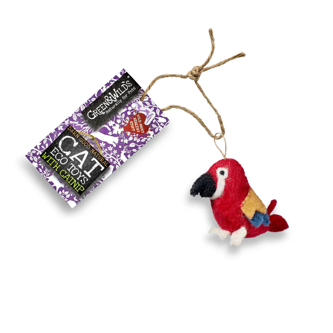 Green & Wild’s Polly Parrot eco cat toy with catnip