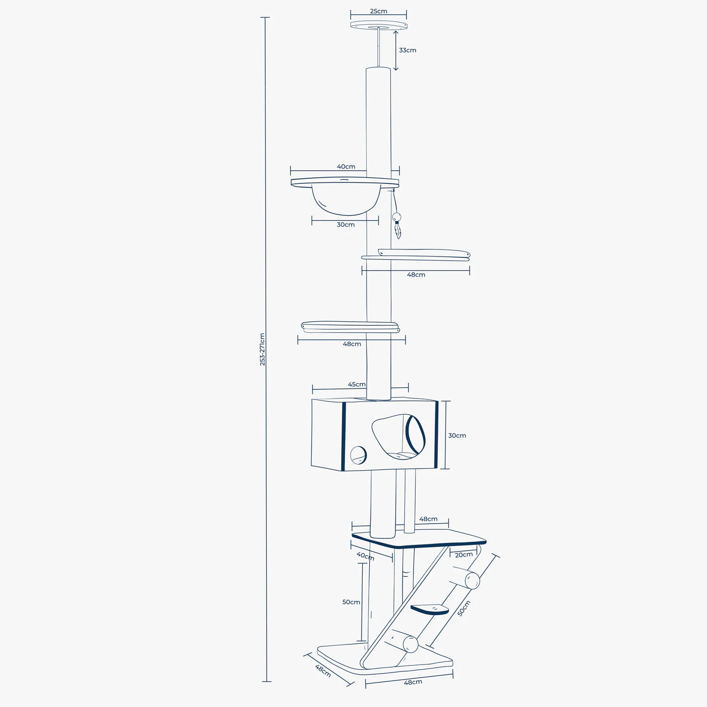Lords & Labradors play centre for cats size and dimensions diagram showing height, platforms and base