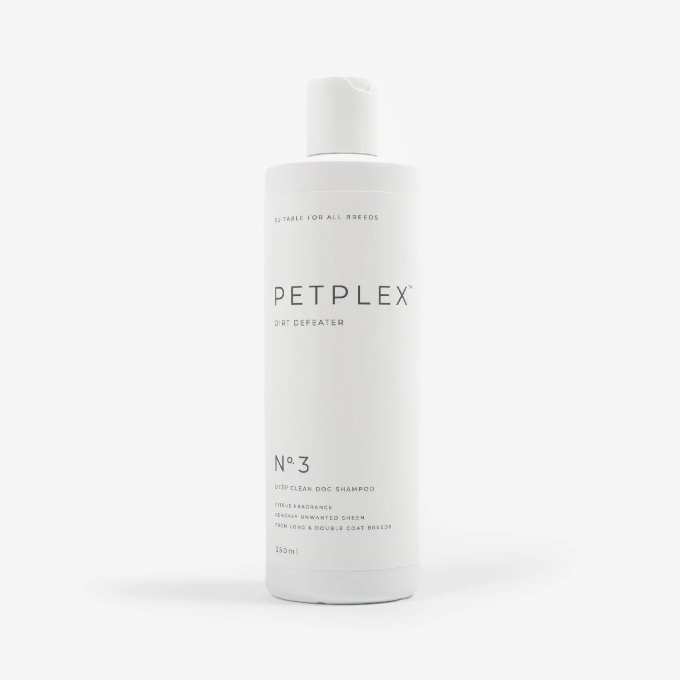 Petplex dirt defeater deep clean dog shampoo bottle on a white background