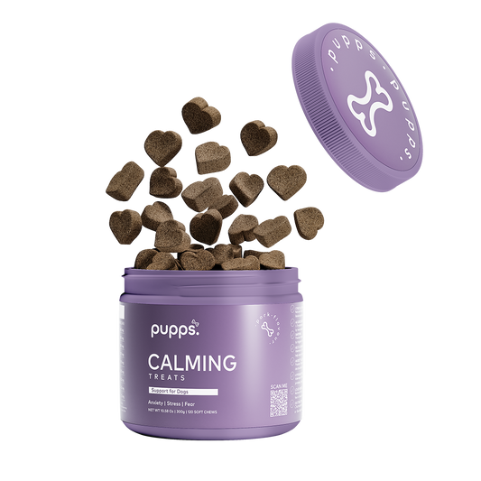 Tub of Pupps calming treats for dogs with soft calming chews