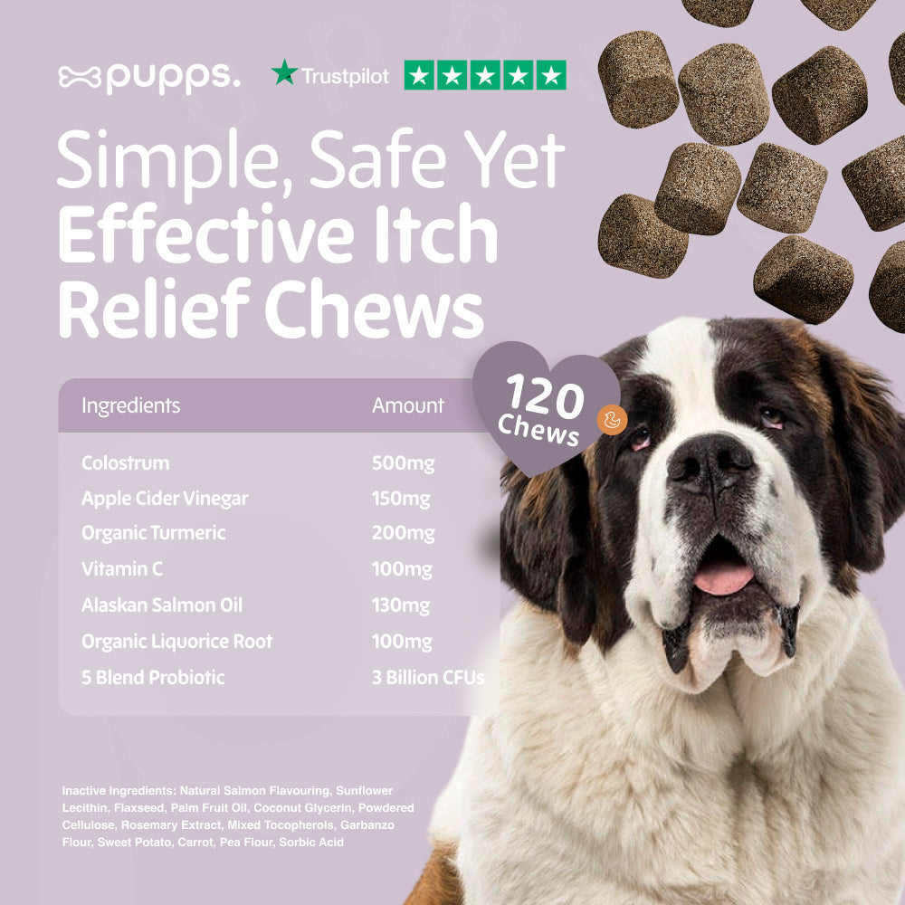 Ingredient breakdown and nutritional information for itch relief treats for dogs