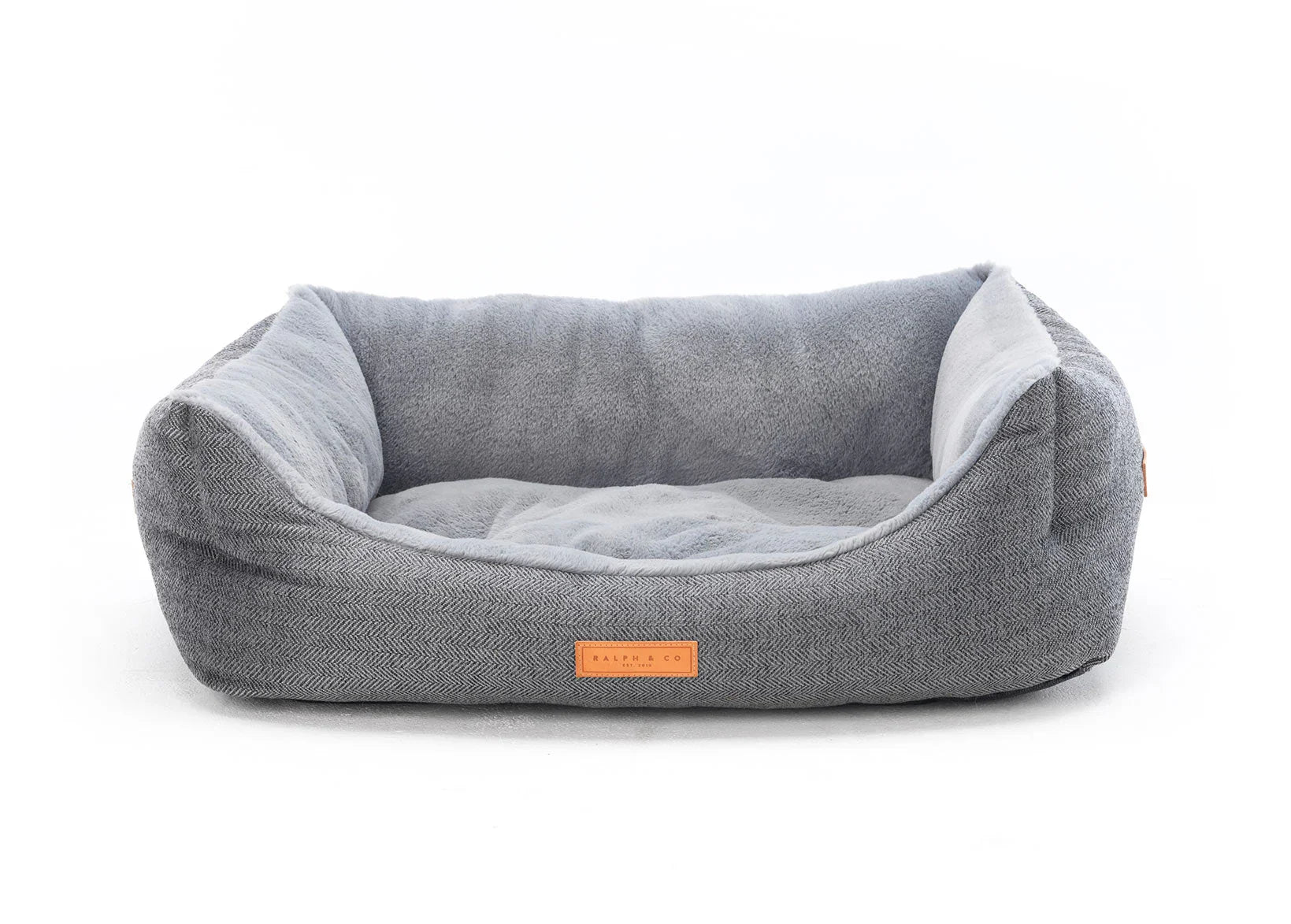 Ralph & Co Balmoral grey herringbone dog bed with raised sides