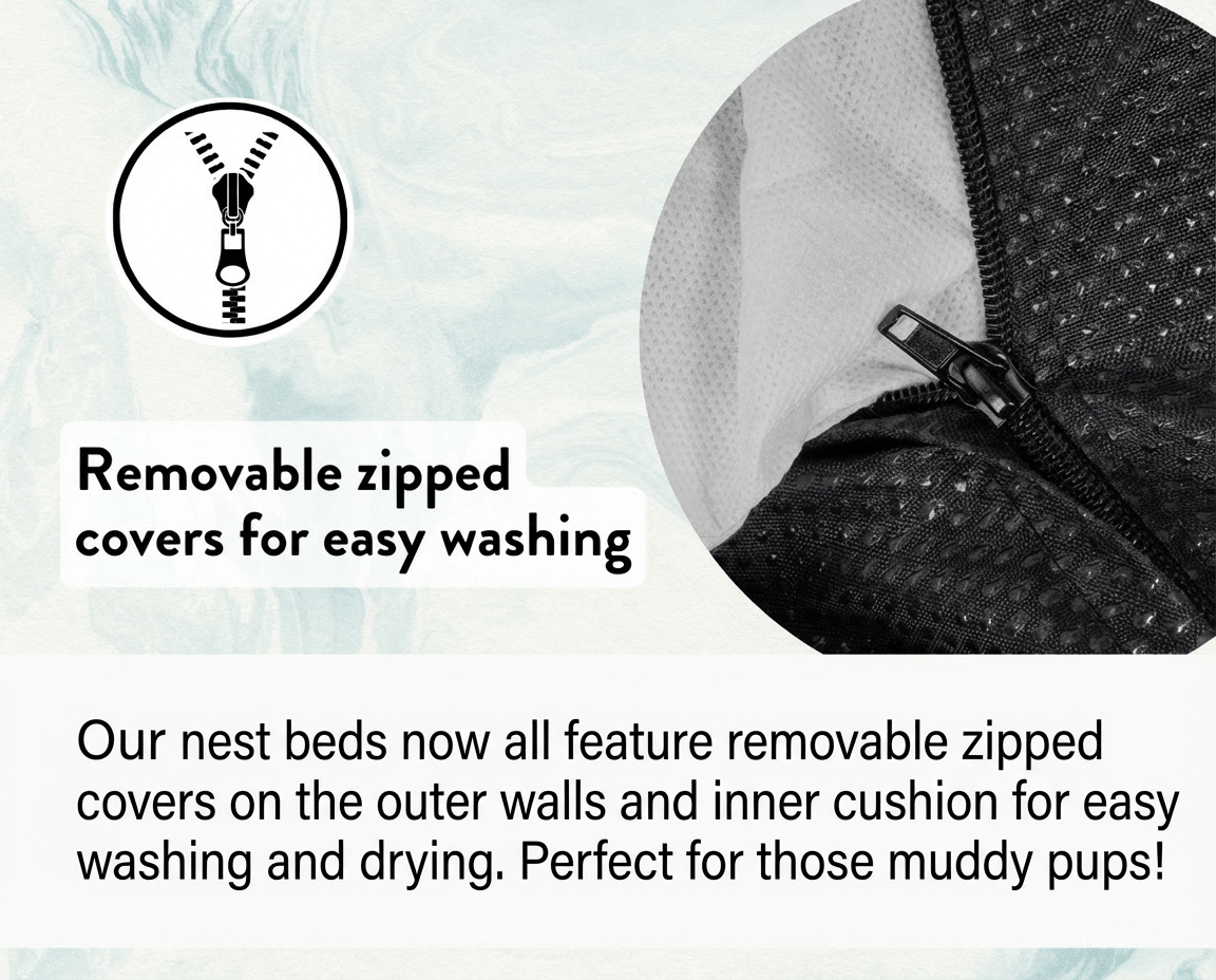 Removable zipped cover on the Chatsworth orthopaedic memory foam dog bed