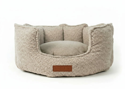 Ralph & Co Cotswold Luxury Bouclé Dog Bed with high walls and a removable memory foam cushion