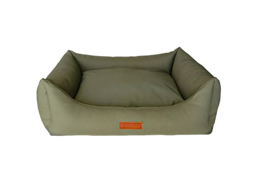 Ralph & Co Henley Waterproof Orthopaedic Memory Foam Dog Bed in green with raised sides.