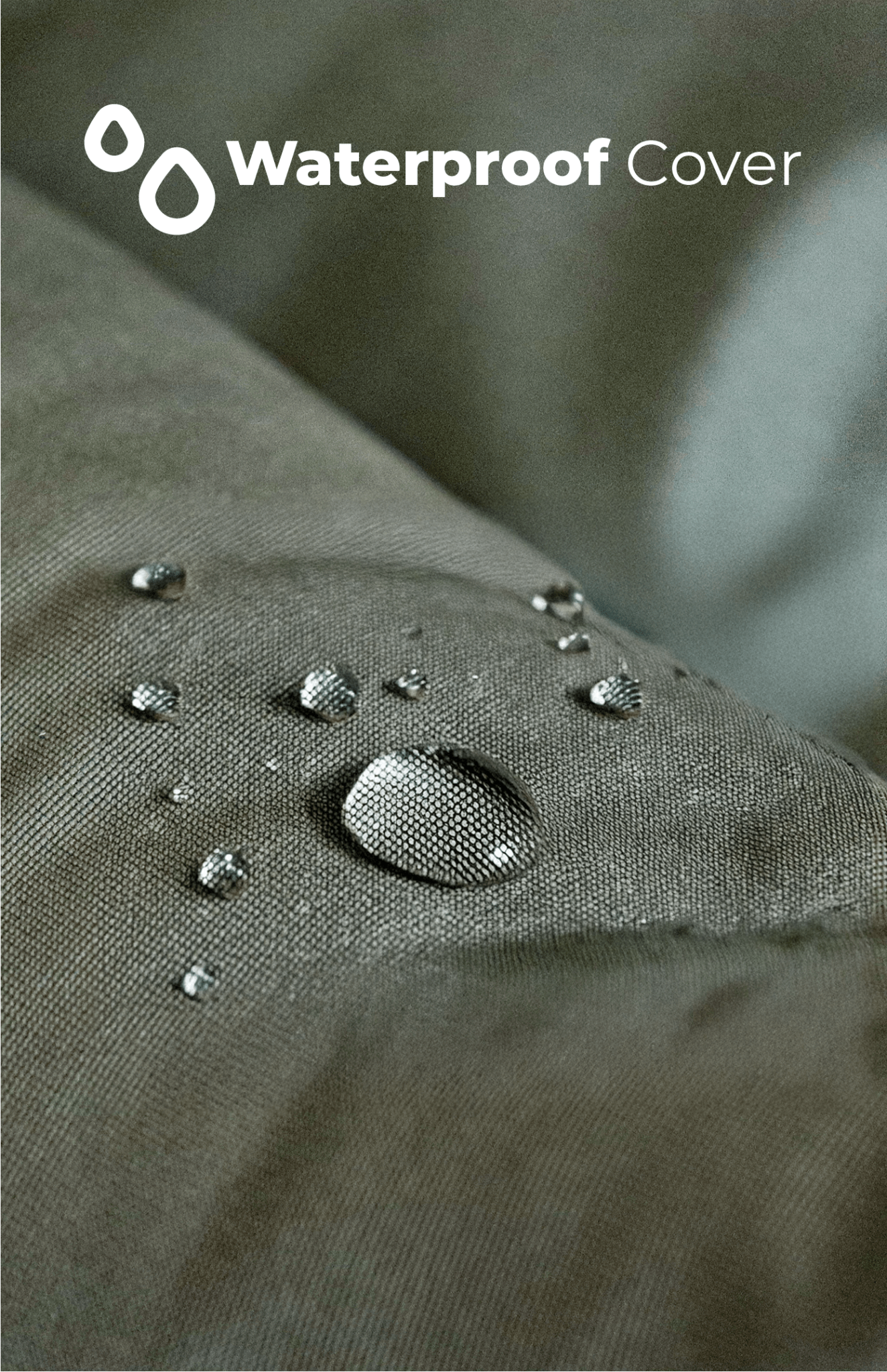 Waterproof outer fabric with water droplets.