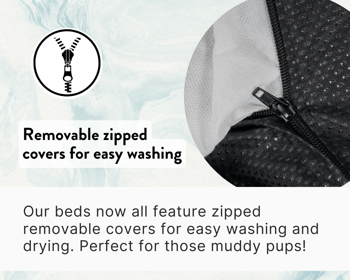 Removable zipped cover on the Highclere orthopaedic memory foam dog bed