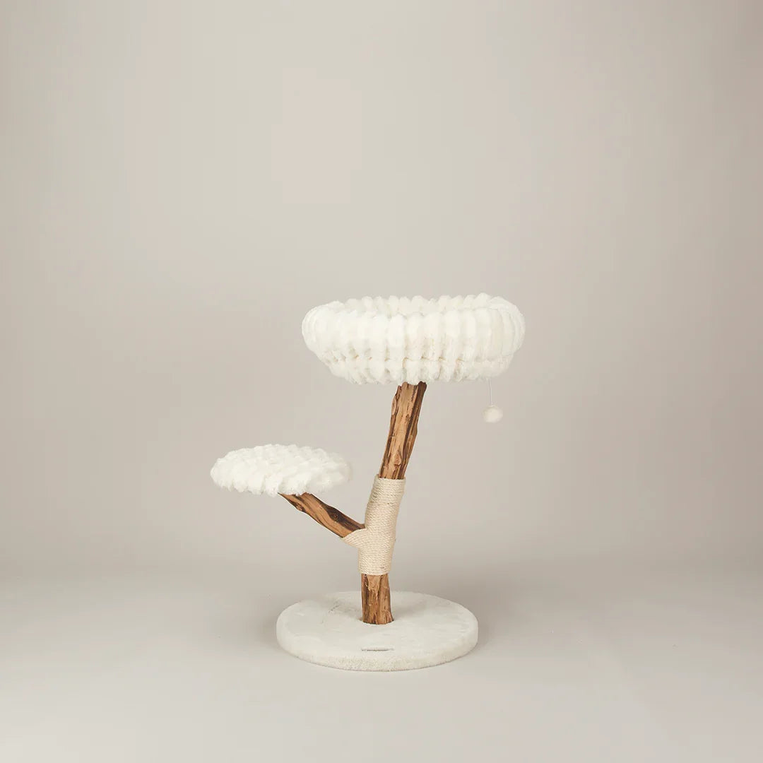 Scruffs Alpine Atlas cat tree in cream showing side platform and round base