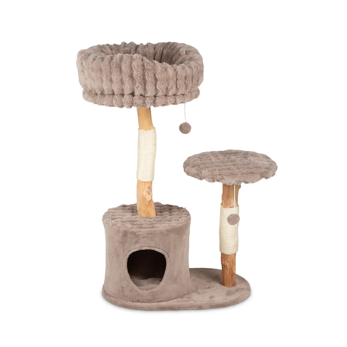 Scruffs Alpine Colorado taupe cat tree with plush beds, scratching posts, and cave base