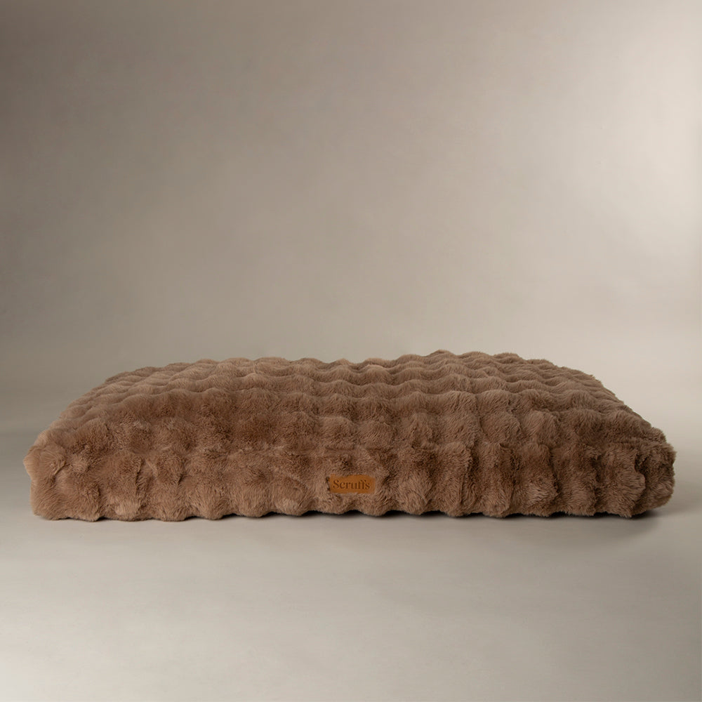 Scruffs Alpine dog mattress in taupe faux fur finish