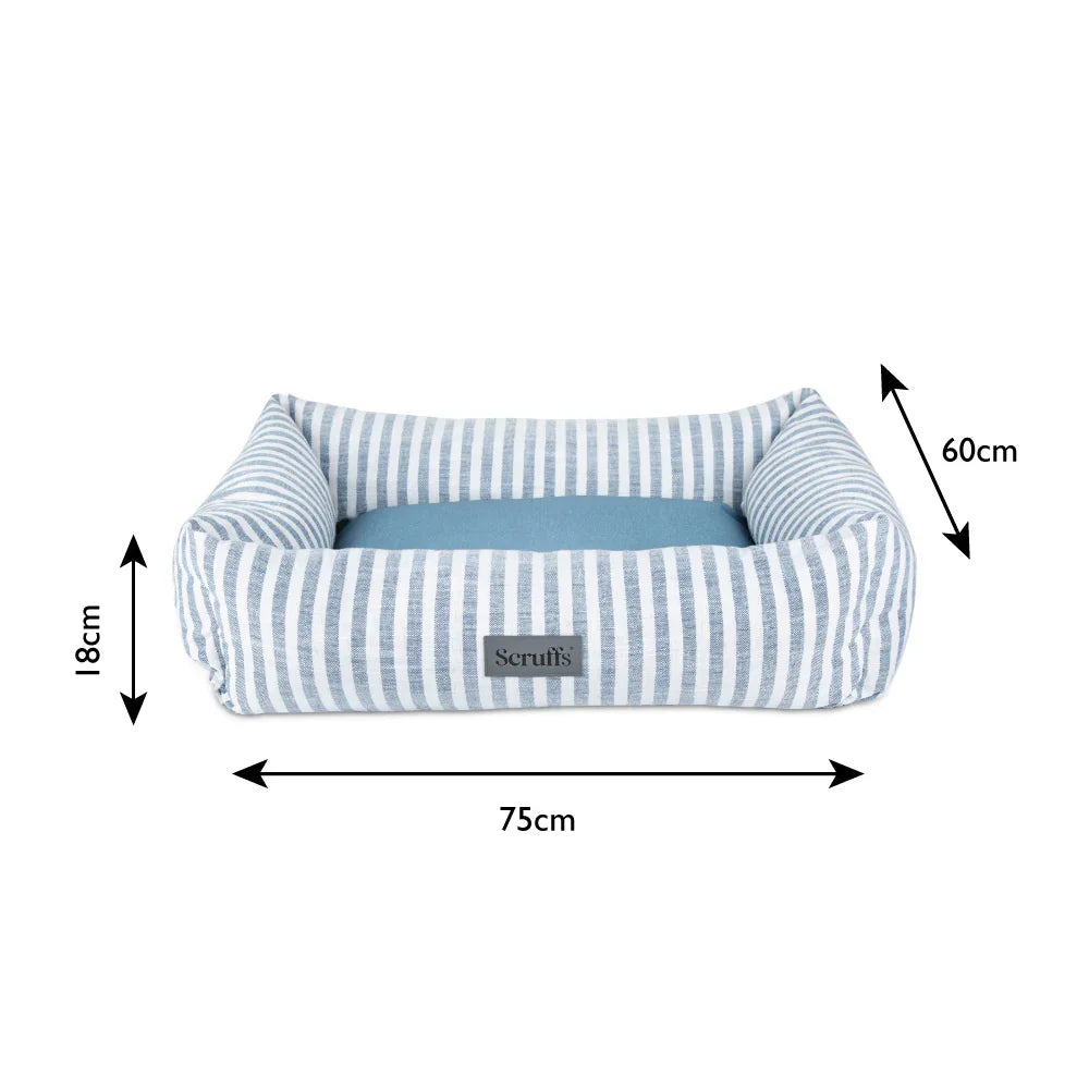 Large Scruffs Coastal box dog bed with size measurements displayed