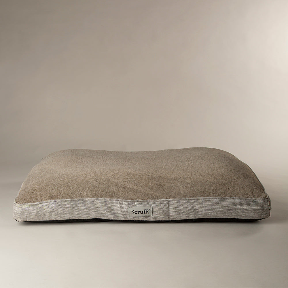 Scruffs Harvard memory foam dog mattress in pearl grey, front view