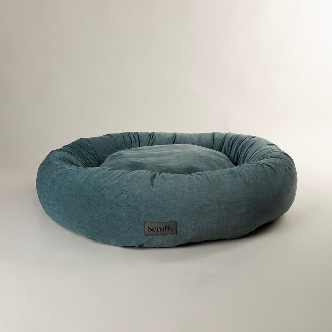 Scruffs Oslo donut dog bed in lake teal on white background