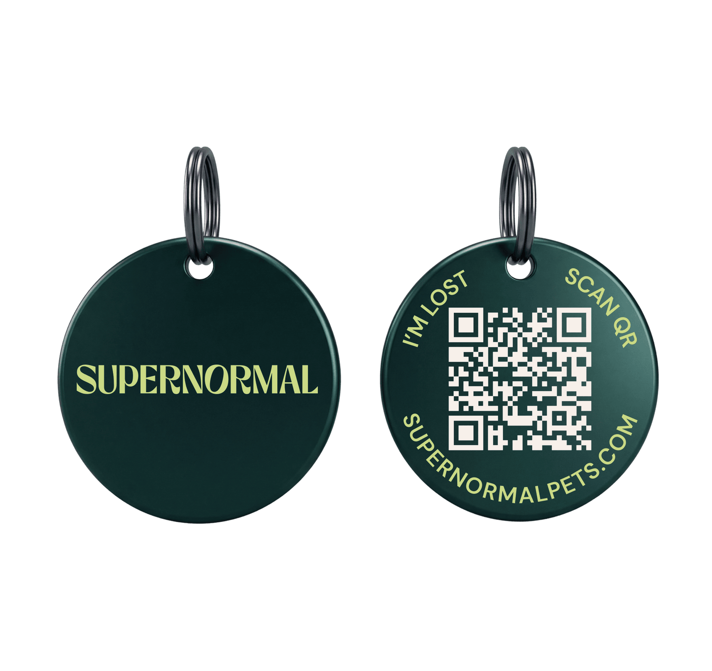 Supernormal pawtag smart qr pet tag green front and back with qr code