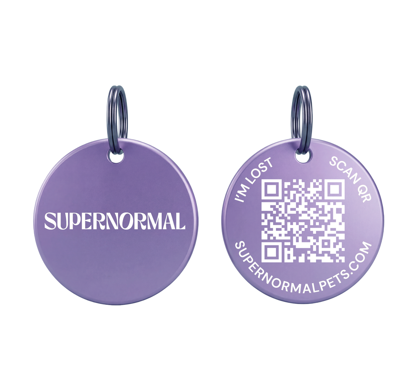 Supernormal pawtag smart qr pet tag lilac front and back with qr code