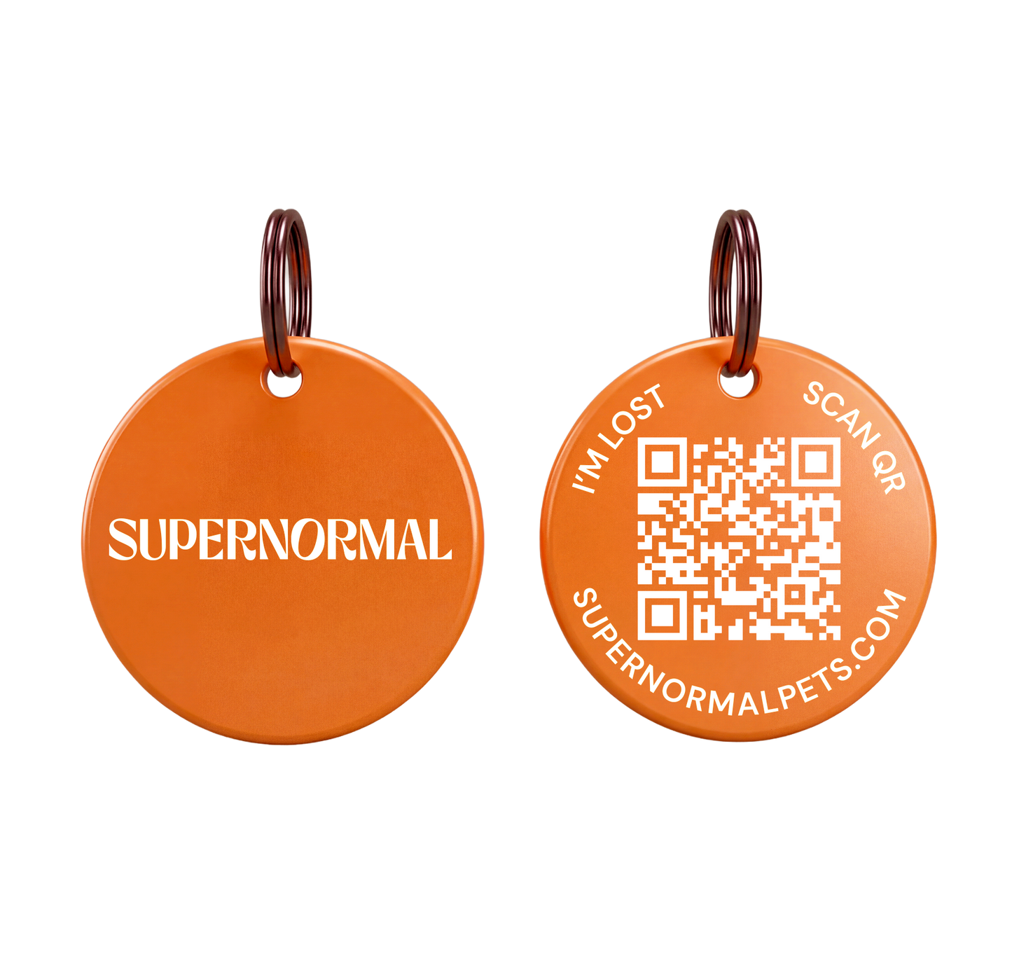 Supernormal pawtag smart qr pet tag orange front and back with qr code